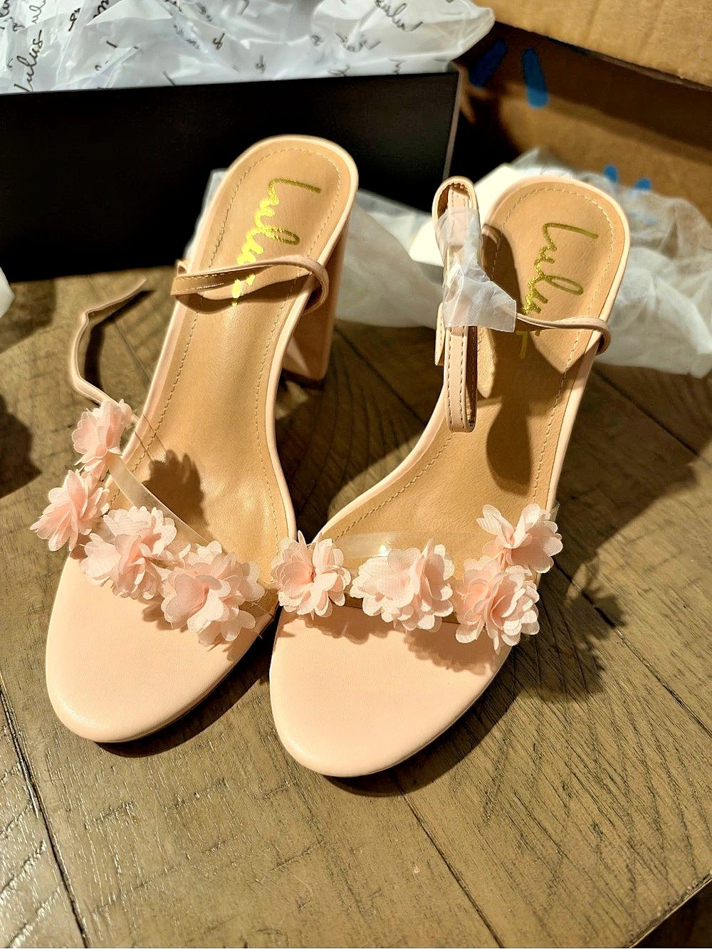 Lulus Arina Blush Flower Ankle Strap Heels Pink US 8